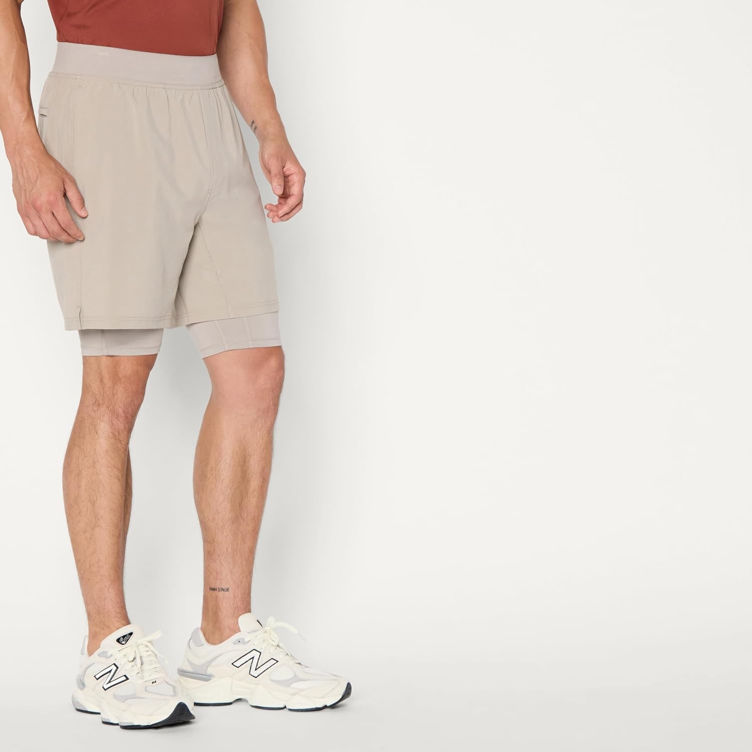 image:imageAmazon Essentials Mens Athletic Running Training Shorts Performance Stretch Woven Workout Shorts 7Taupe