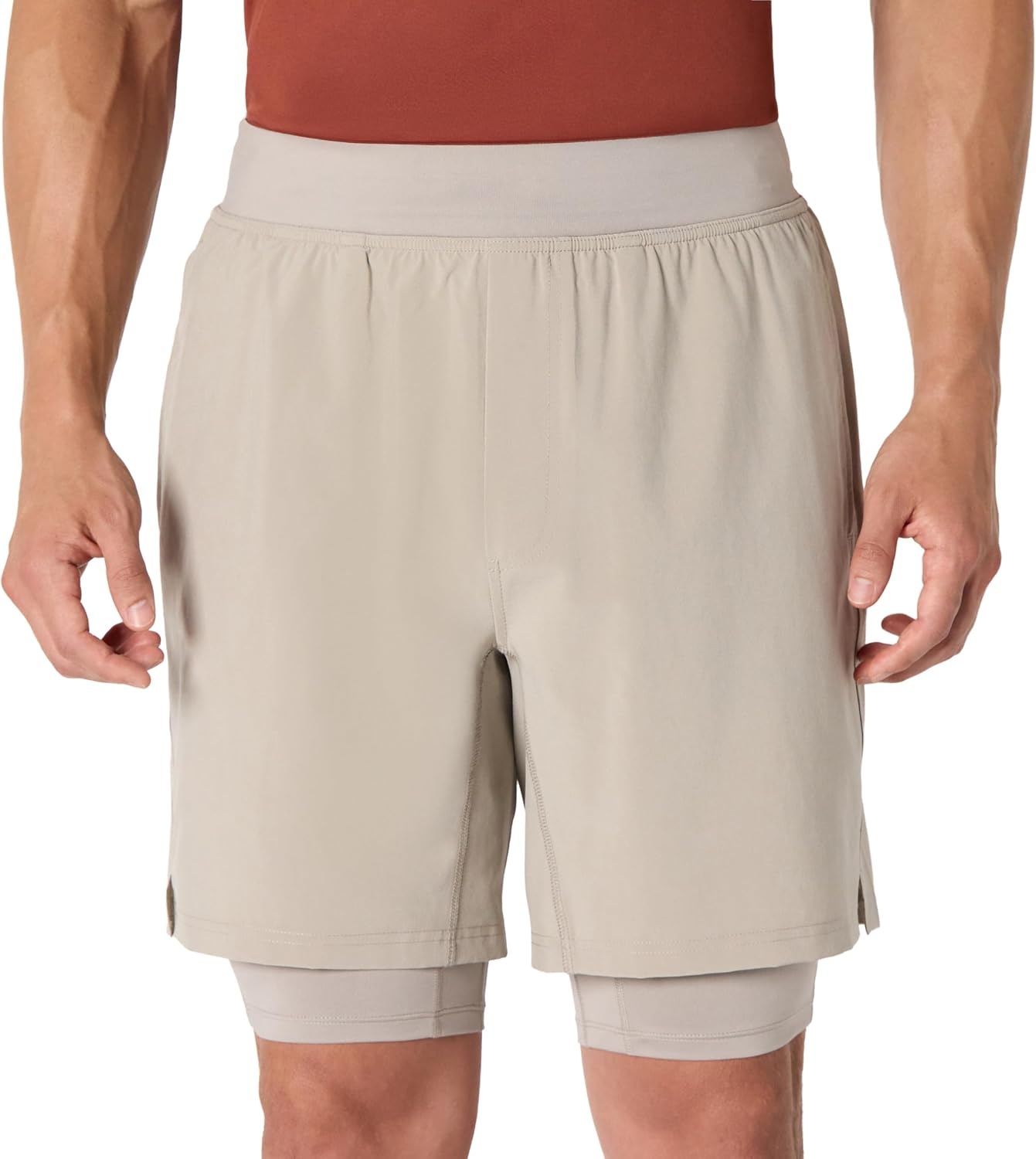 image:imageAmazon Essentials Mens Athletic Running Training Shorts Performance Stretch Woven Workout Shorts 7Taupe