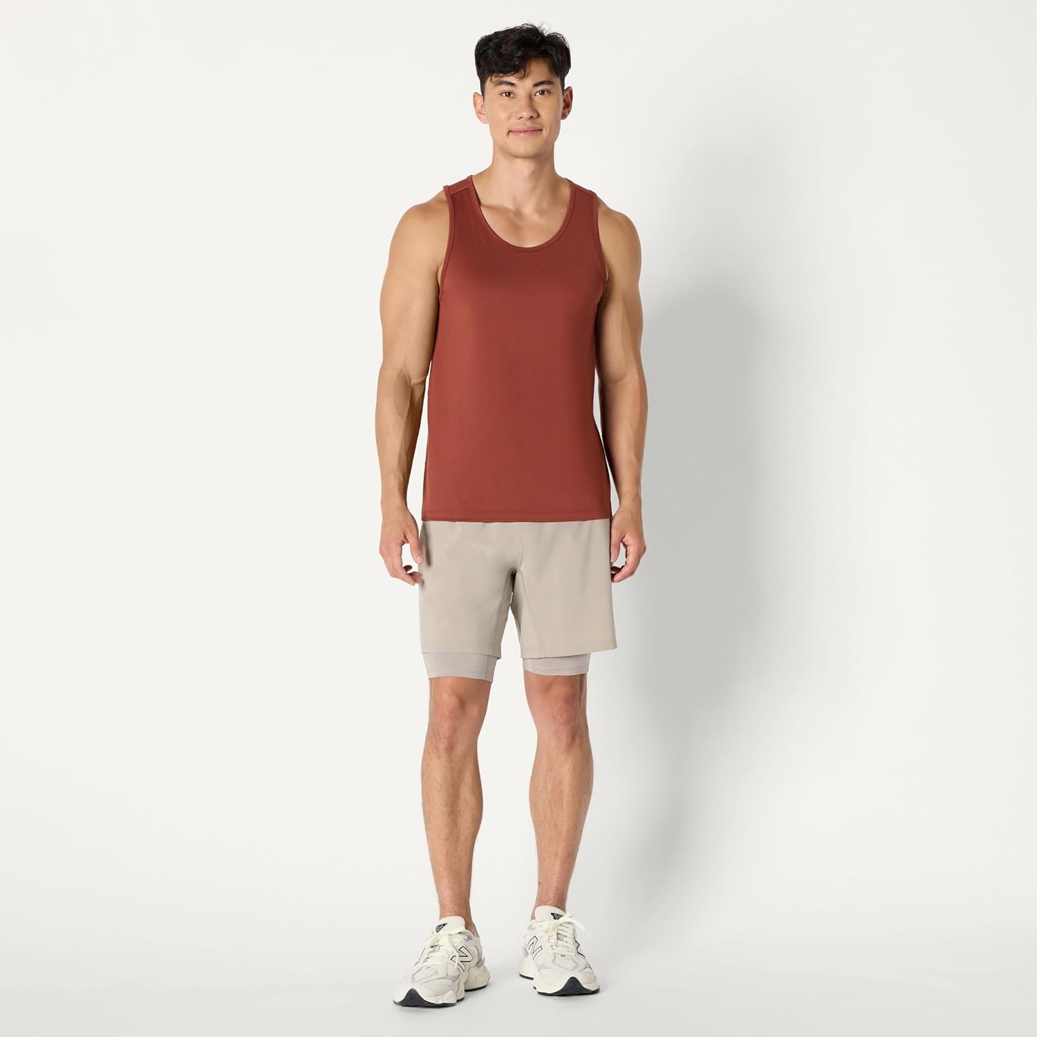 image:imageAmazon Essentials Mens Athletic Running Training Shorts Performance Stretch Woven Workout Shorts 7Taupe