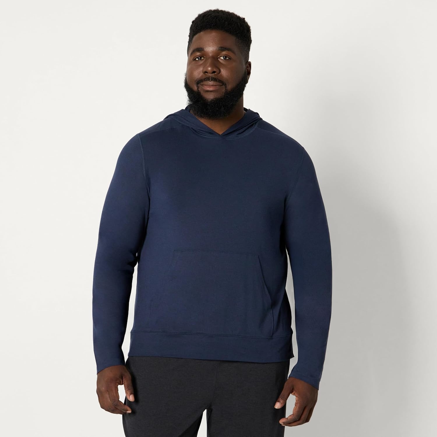 image:imageAmazon Essentials Mens Athletic Soft Performance Lightweight Gym Workout Hoodie Sweatshirt with Kangaroo PocketSpace Dye Navy