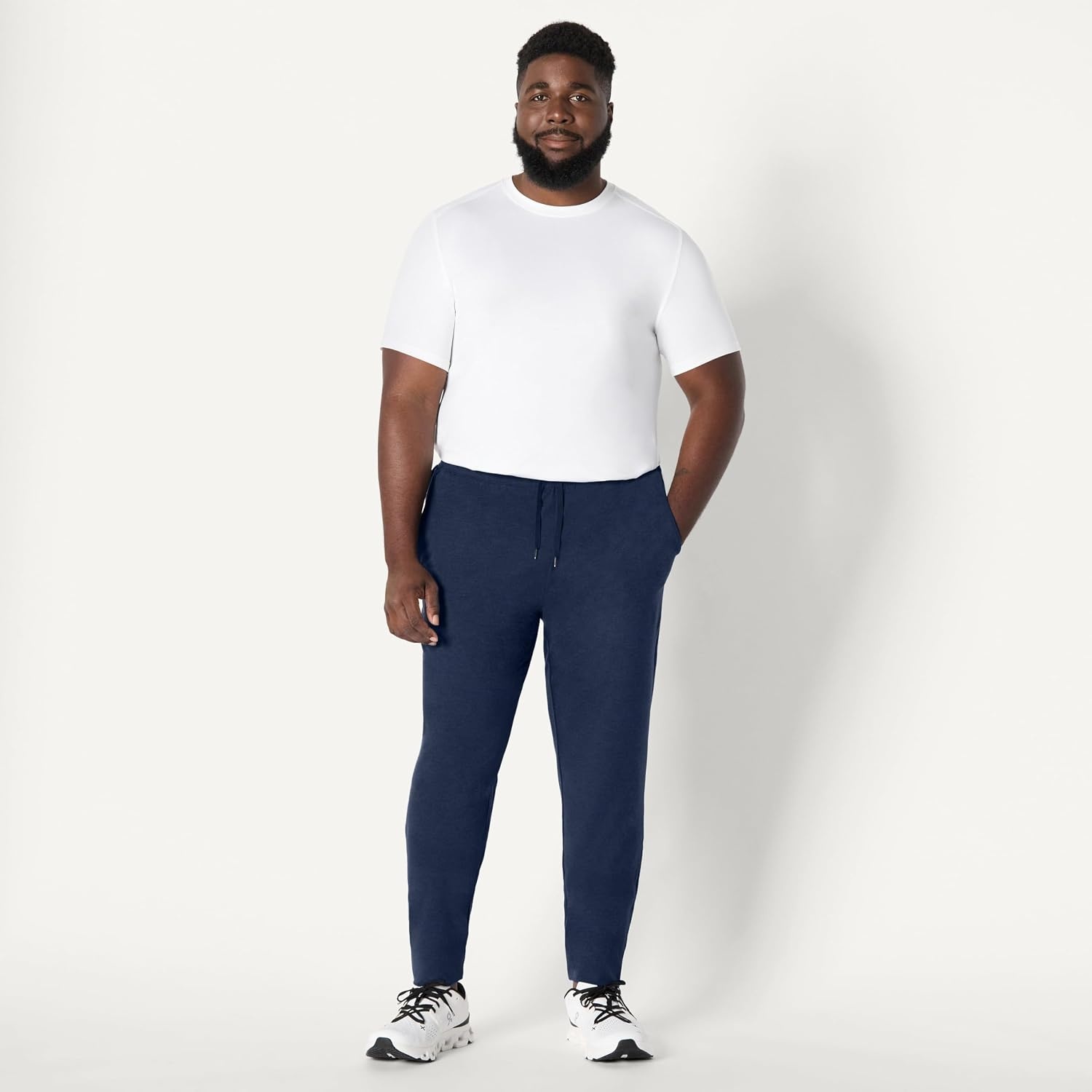 image:imageAmazon Essentials Mens Athletic Soft Performance Lightweight Gym Workout Tapered Track Jogger SweatpantsSpace Dye Navy