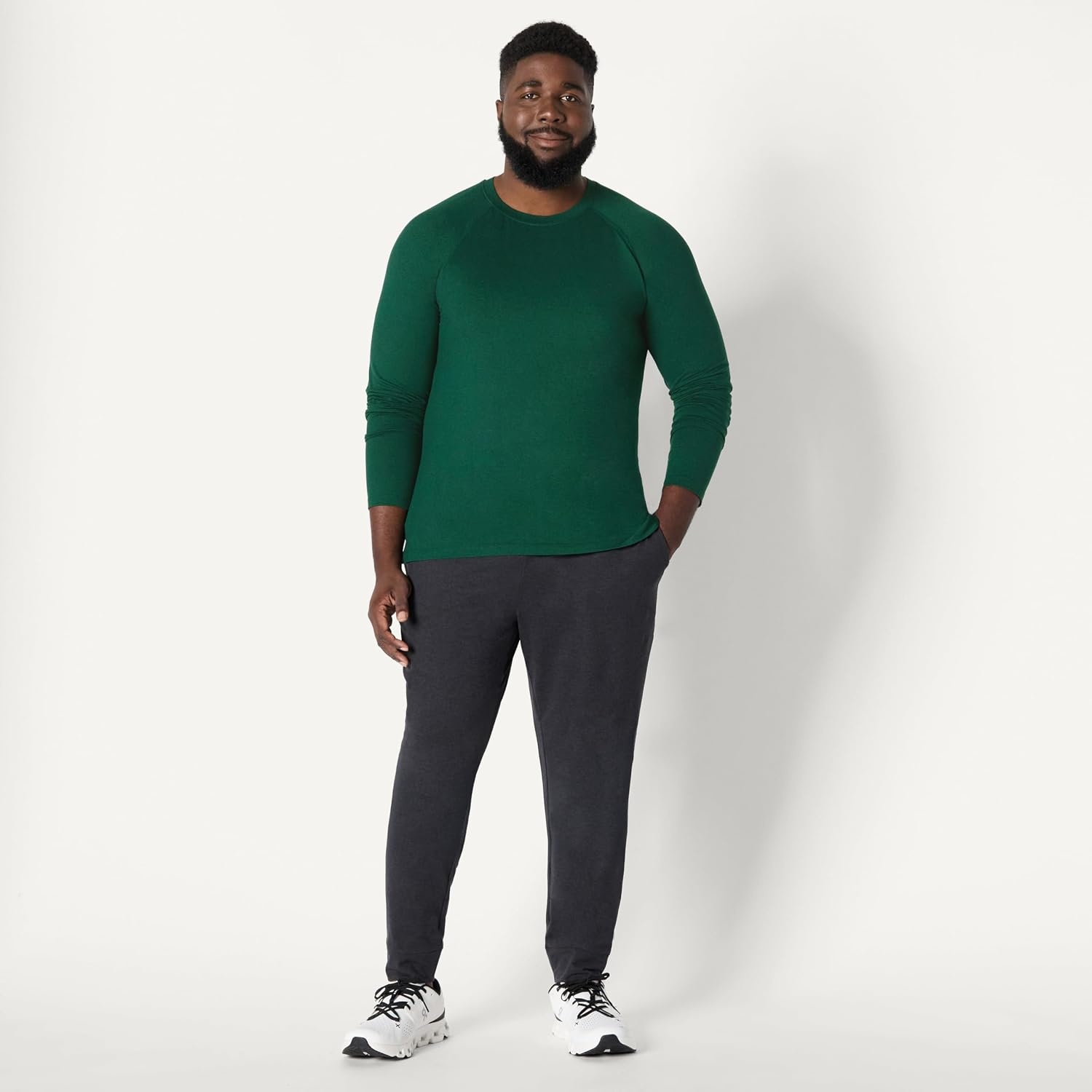 image:imageAmazon Essentials Mens Athletic Soft Performance Lightweight Long Sleeve Gym Workout Shirt Moisture Wicking 4Way StretchSpace Dye Green