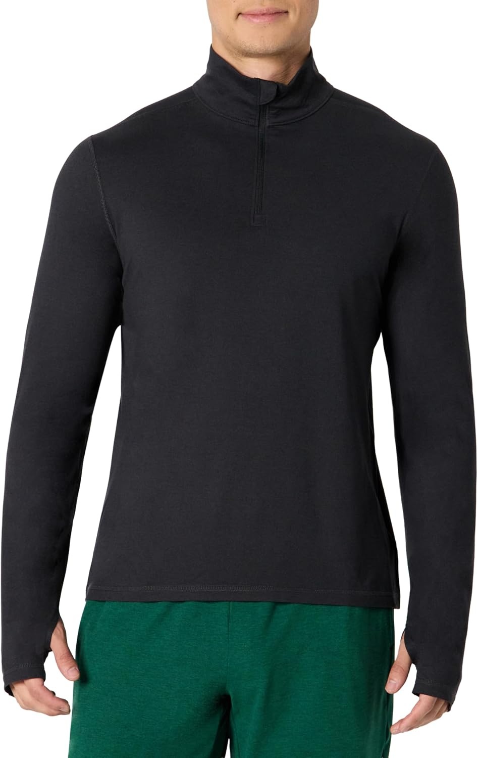 image:imageAmazon Essentials Mens Athletic Soft Performance Lightweight QuarterZip Running Long Sleeve Workout TopSpace Dye Black