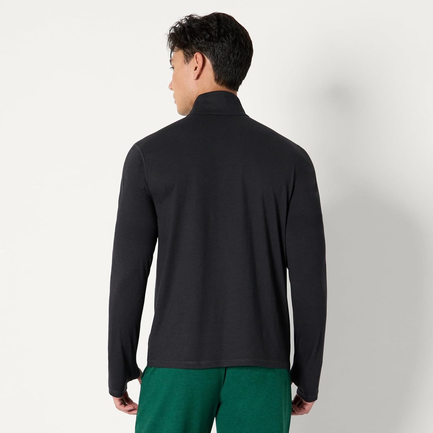 image:imageAmazon Essentials Mens Athletic Soft Performance Lightweight QuarterZip Running Long Sleeve Workout TopSpace Dye Black