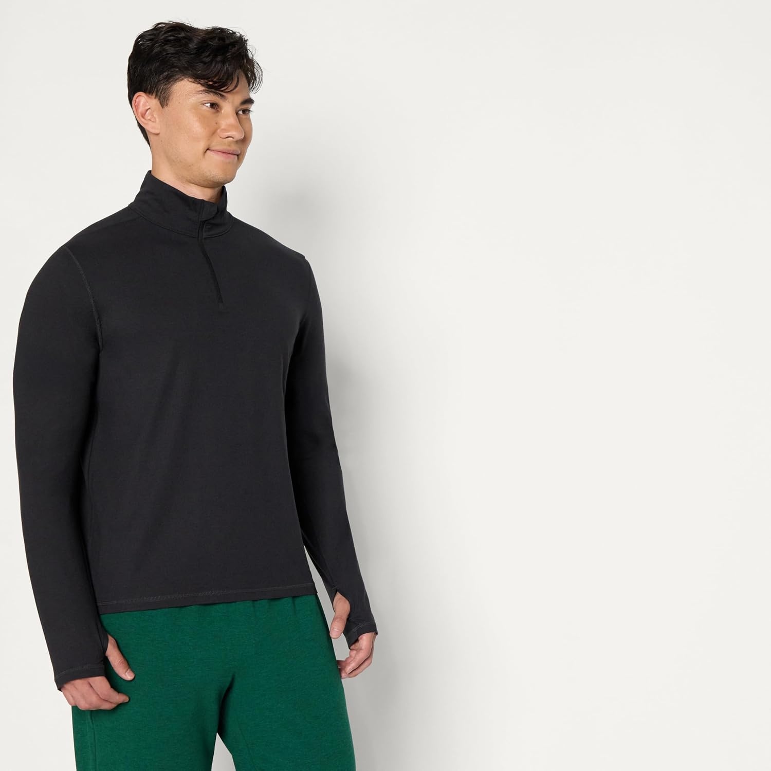 image:imageAmazon Essentials Mens Athletic Soft Performance Lightweight QuarterZip Running Long Sleeve Workout TopSpace Dye Black