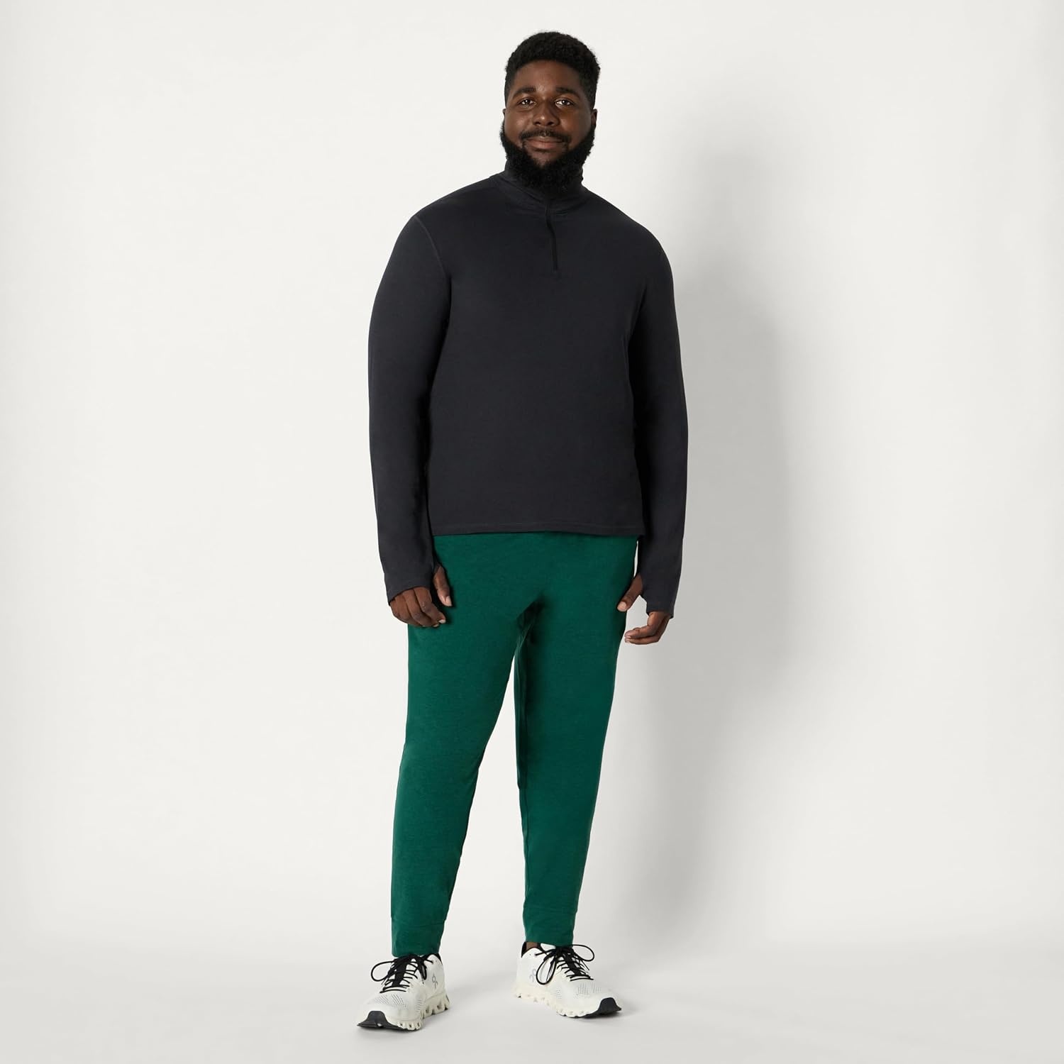 image:imageAmazon Essentials Mens Athletic Soft Performance Lightweight QuarterZip Running Long Sleeve Workout TopSpace Dye Black