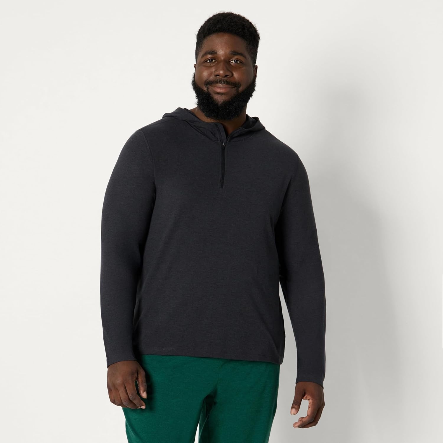 image:imageAmazon Essentials Mens Athletic Soft Performance Lightweight QuarterZip Running Long Sleeve Workout TopSpace Dye Black