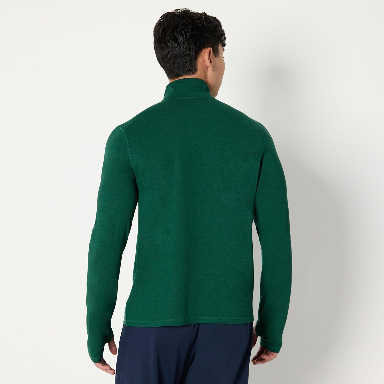 image:imageAmazon Essentials Mens Athletic Soft Performance Lightweight QuarterZip Running Long Sleeve Workout TopSpace Dye Green