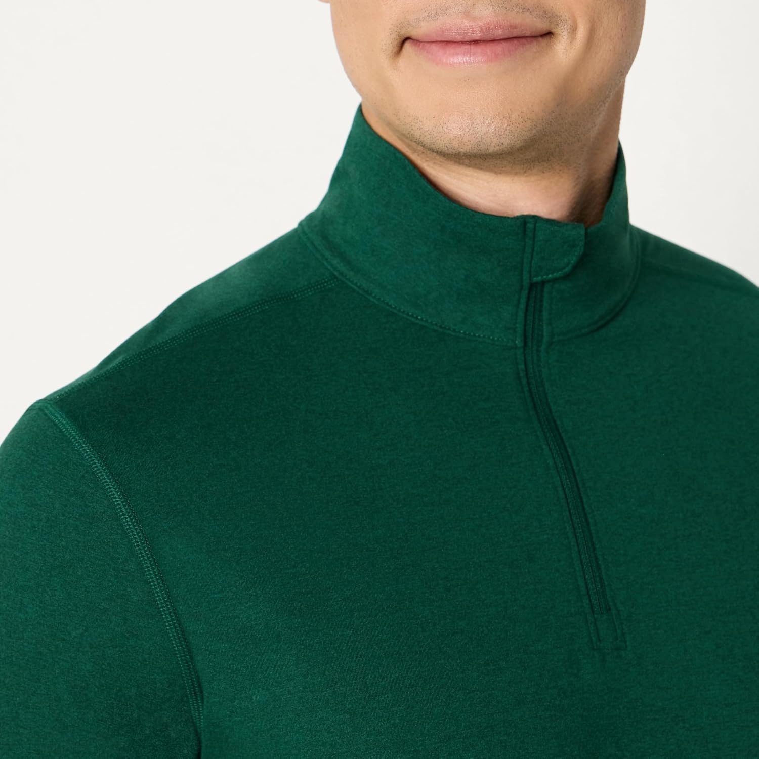 image:imageAmazon Essentials Mens Athletic Soft Performance Lightweight QuarterZip Running Long Sleeve Workout TopSpace Dye Green