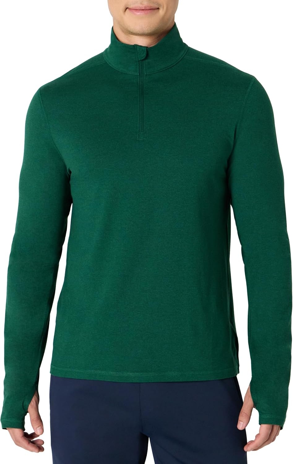 image:imageAmazon Essentials Mens Athletic Soft Performance Lightweight QuarterZip Running Long Sleeve Workout TopSpace Dye Green