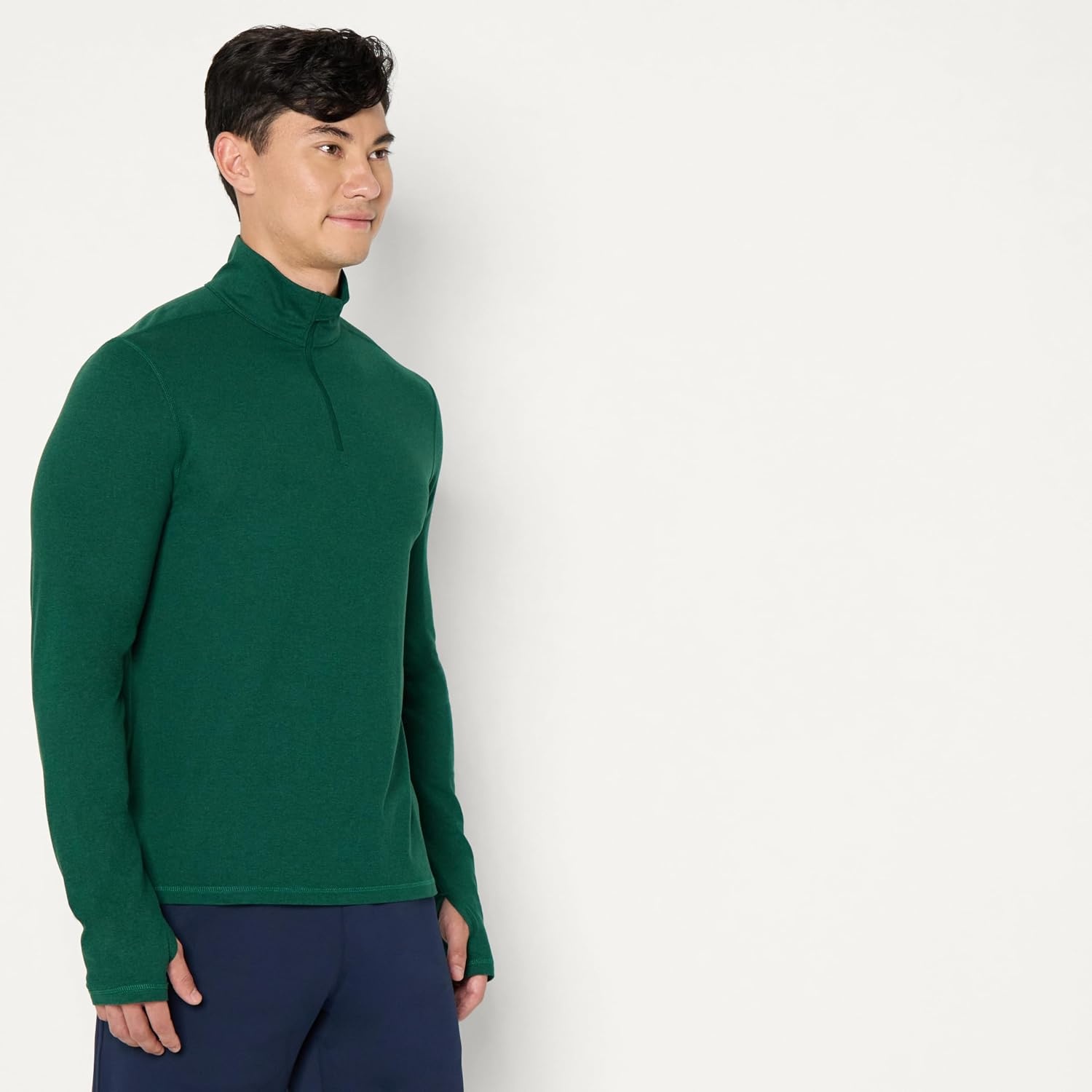 image:imageAmazon Essentials Mens Athletic Soft Performance Lightweight QuarterZip Running Long Sleeve Workout TopSpace Dye Green
