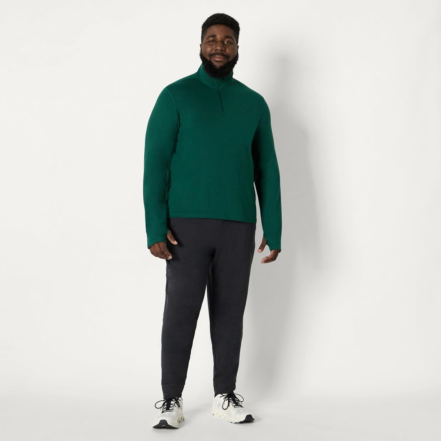 image:imageAmazon Essentials Mens Athletic Soft Performance Lightweight QuarterZip Running Long Sleeve Workout TopSpace Dye Green