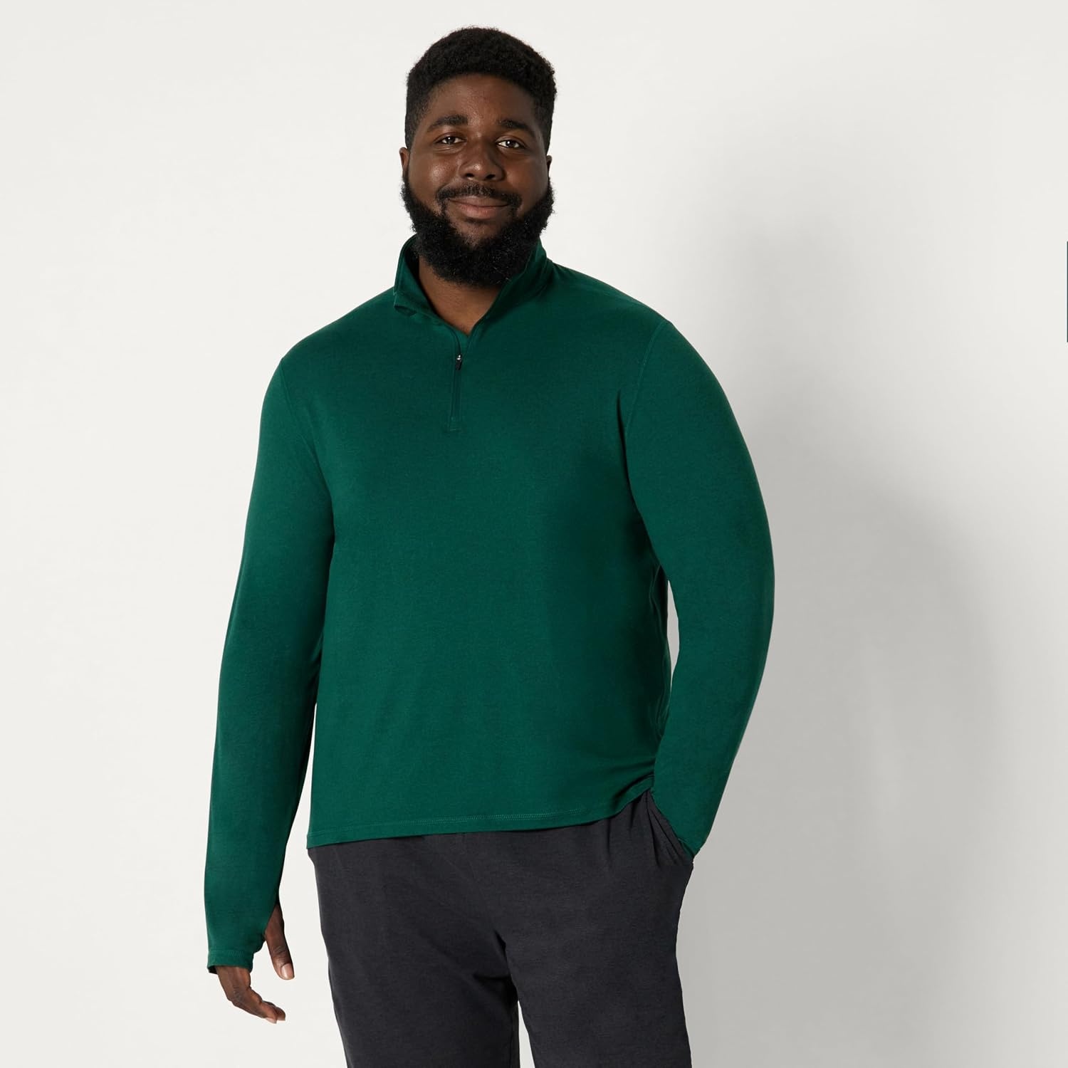 image:imageAmazon Essentials Mens Athletic Soft Performance Lightweight QuarterZip Running Long Sleeve Workout TopSpace Dye Green
