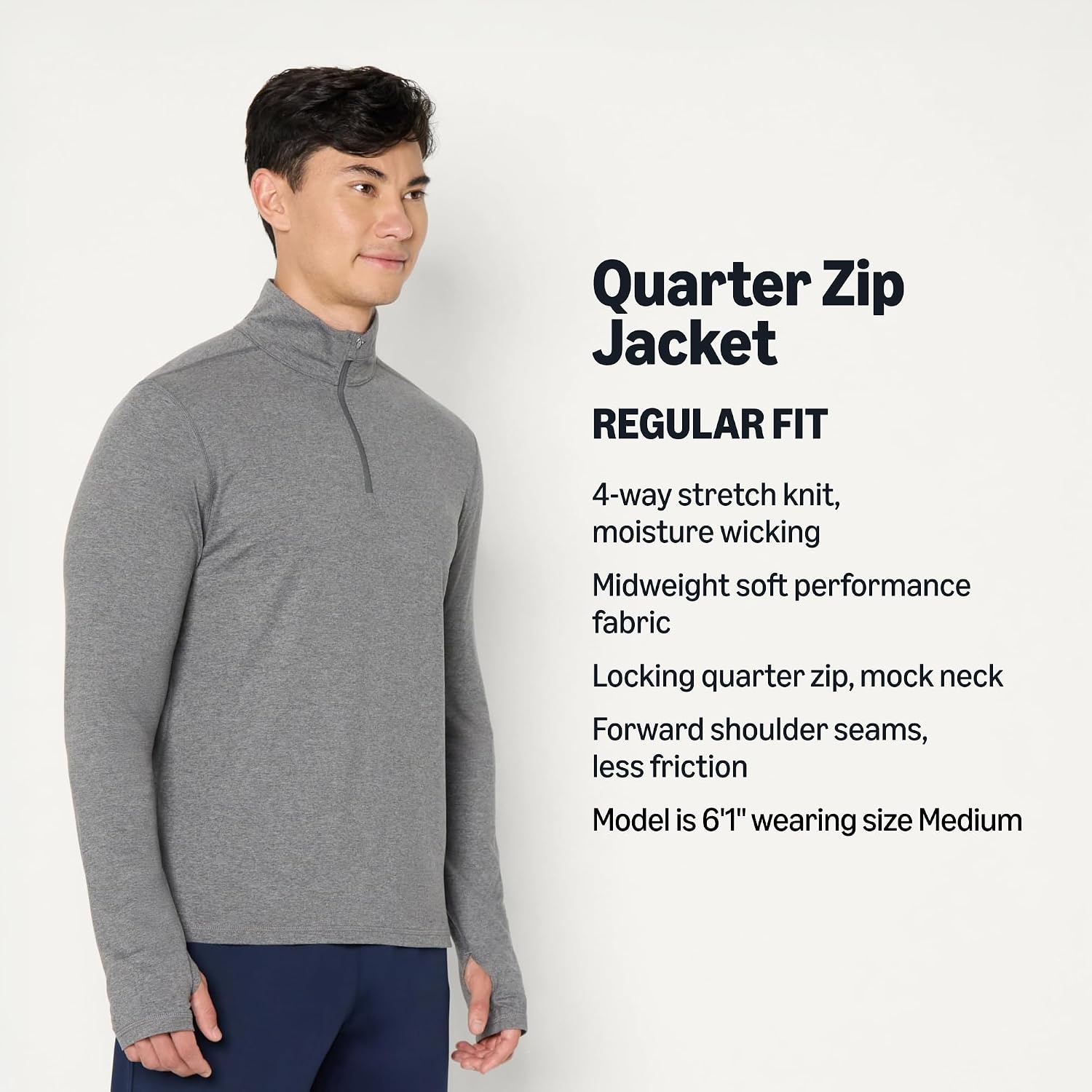image:imageAmazon Essentials Mens Athletic Soft Performance Lightweight QuarterZip Running Long Sleeve Workout TopSpace Dye Grey