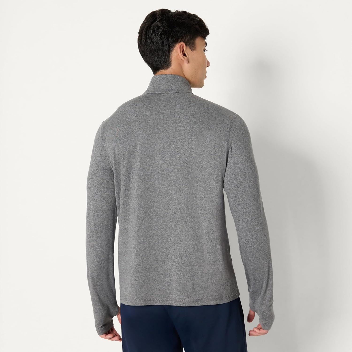 image:imageAmazon Essentials Mens Athletic Soft Performance Lightweight QuarterZip Running Long Sleeve Workout TopSpace Dye Grey