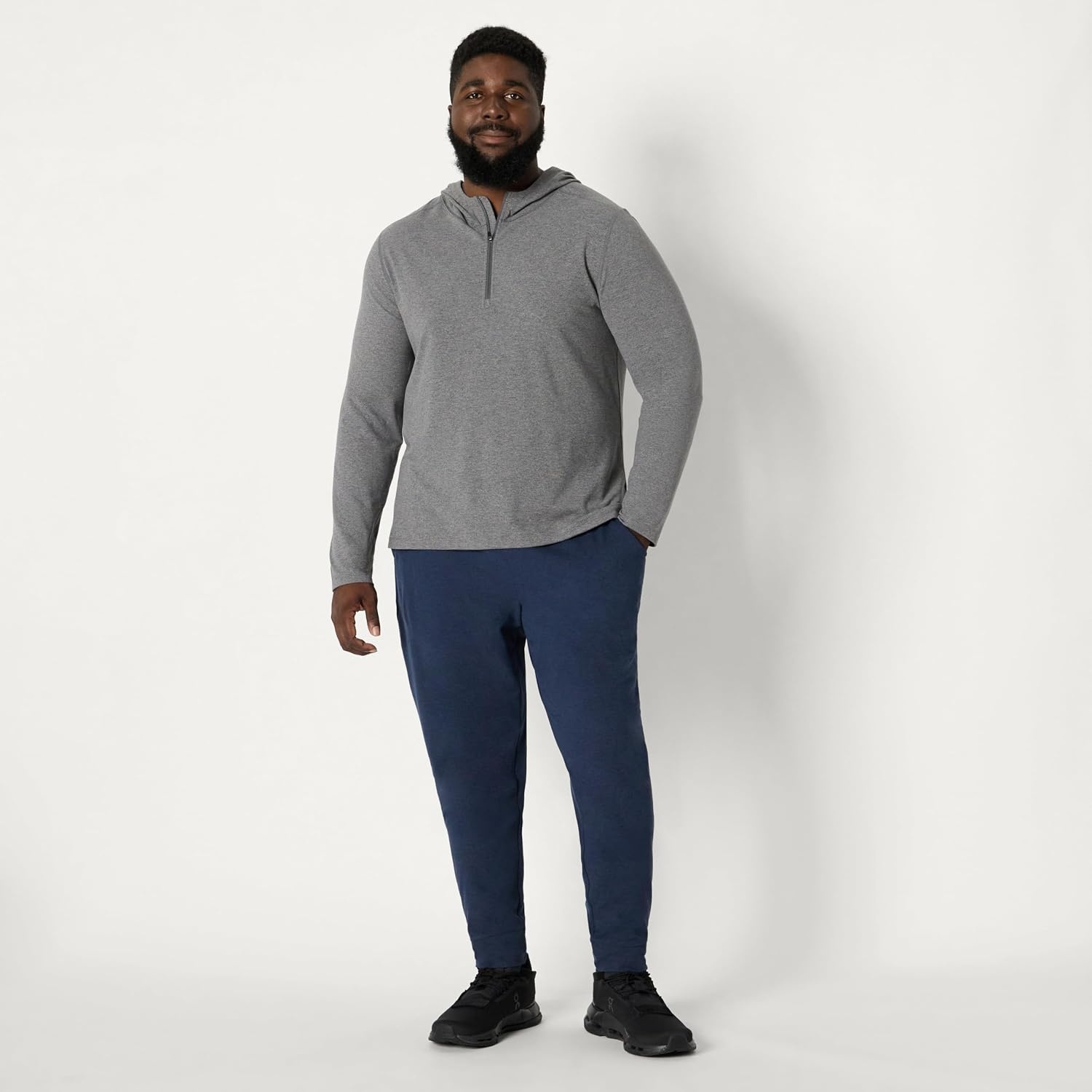 image:imageAmazon Essentials Mens Athletic Soft Performance Lightweight QuarterZip Running Long Sleeve Workout TopSpace Dye Grey