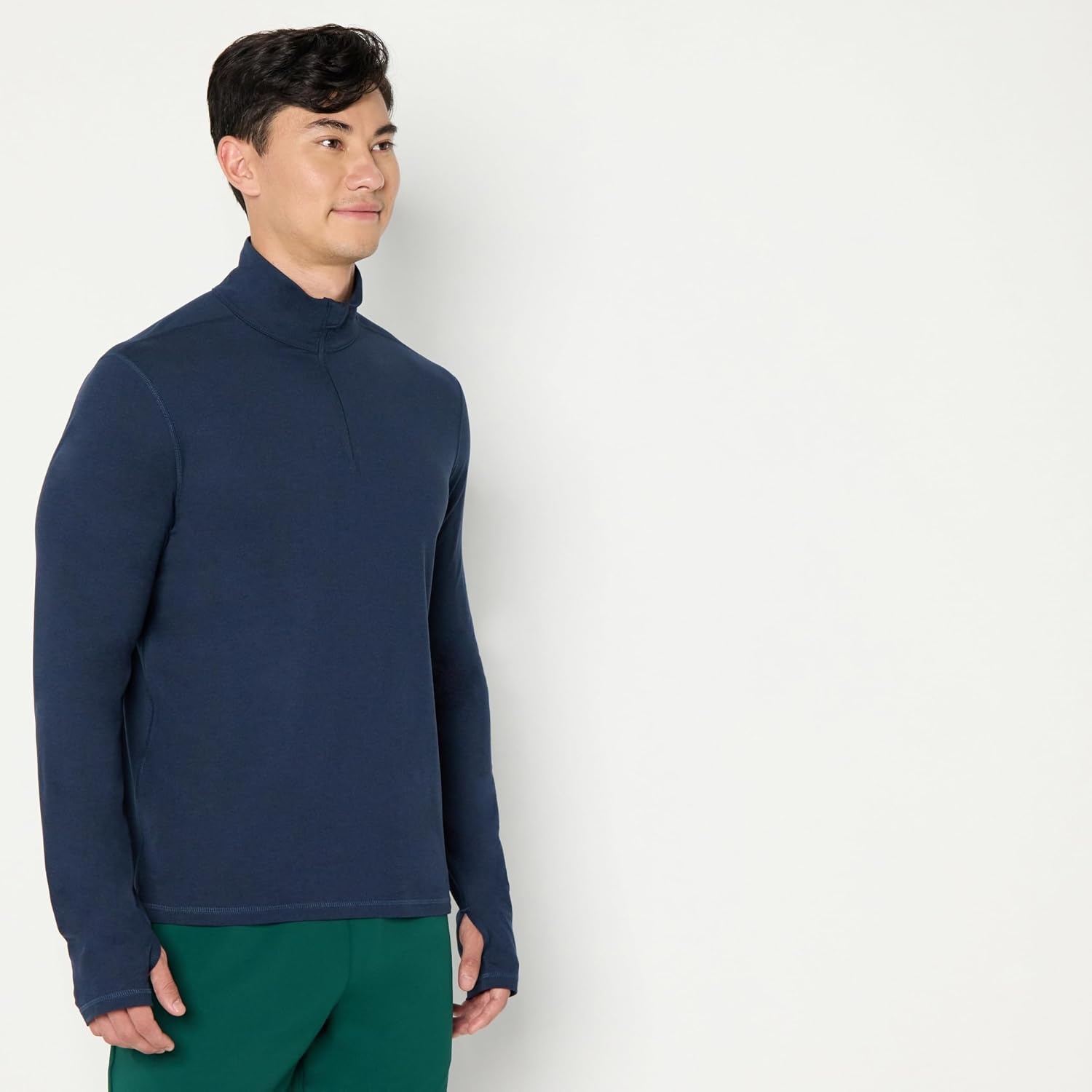 image:imageAmazon Essentials Mens Athletic Soft Performance Lightweight QuarterZip Running Long Sleeve Workout TopSpace Dye Navy