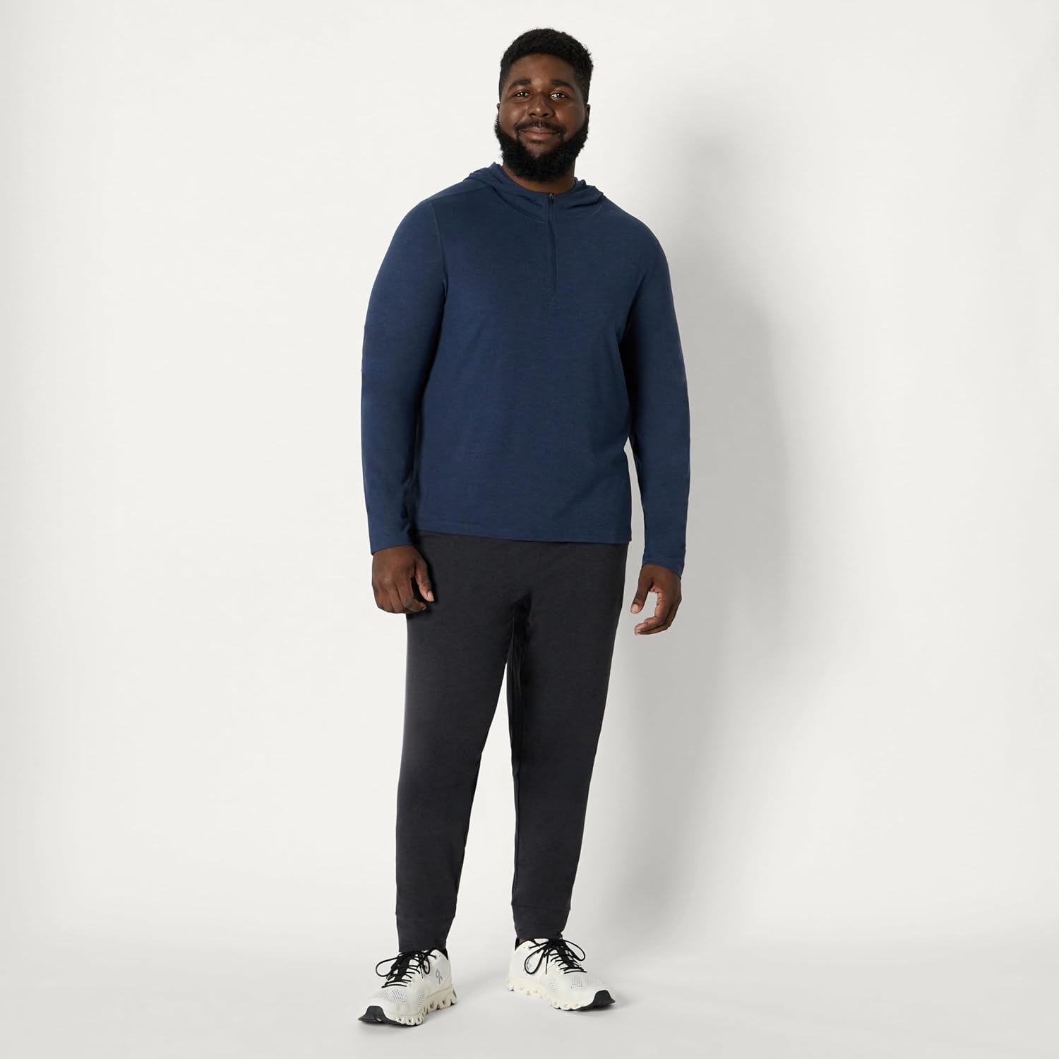 image:imageAmazon Essentials Mens Athletic Soft Performance Lightweight QuarterZip Running Long Sleeve Workout TopSpace Dye Navy