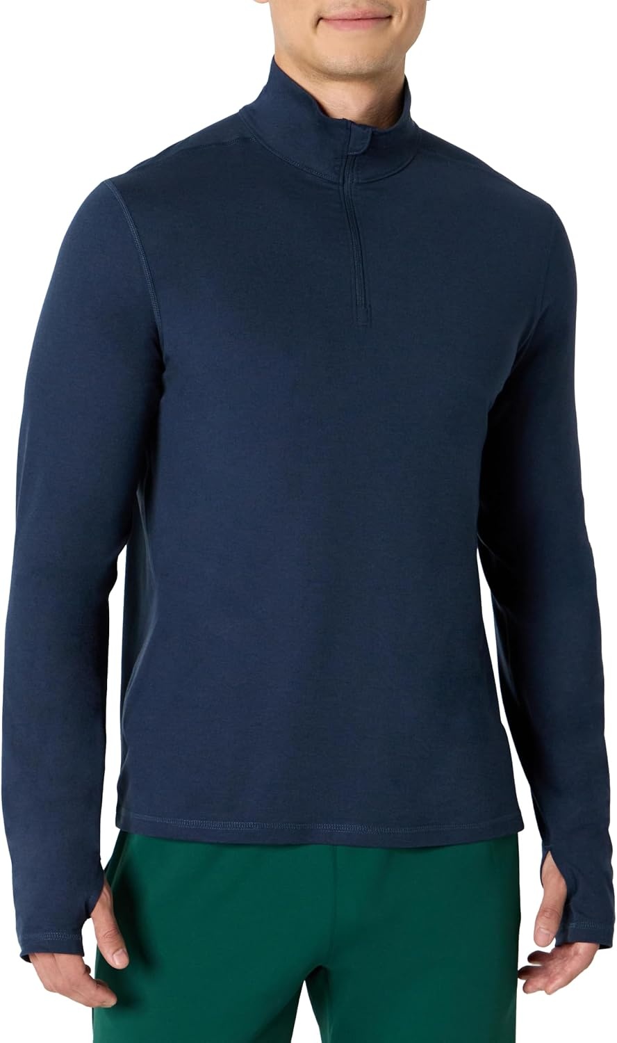 image:imageAmazon Essentials Mens Athletic Soft Performance Lightweight QuarterZip Running Long Sleeve Workout TopSpace Dye Navy