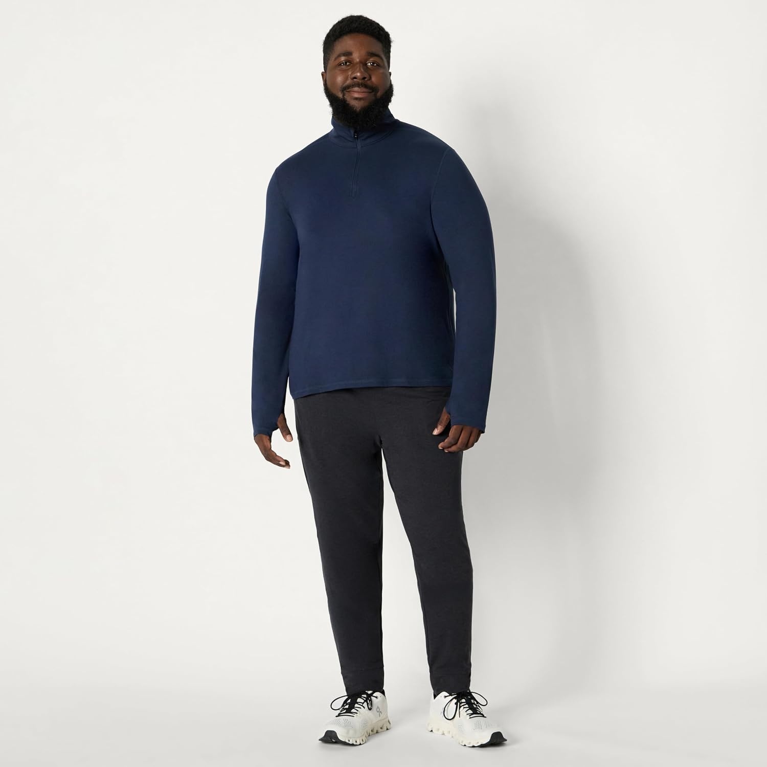 image:imageAmazon Essentials Mens Athletic Soft Performance Lightweight QuarterZip Running Long Sleeve Workout TopSpace Dye Navy