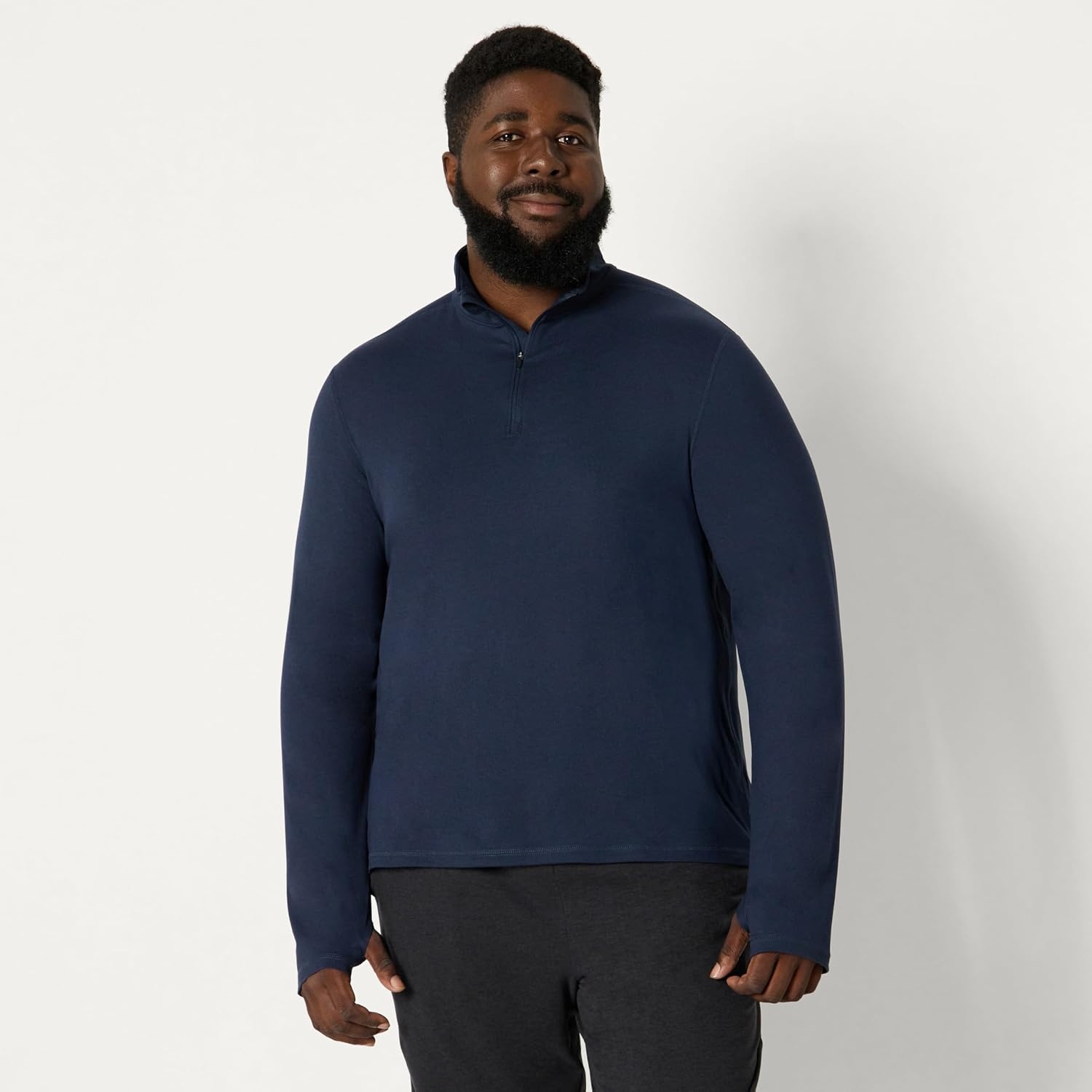 image:imageAmazon Essentials Mens Athletic Soft Performance Lightweight QuarterZip Running Long Sleeve Workout TopSpace Dye Navy