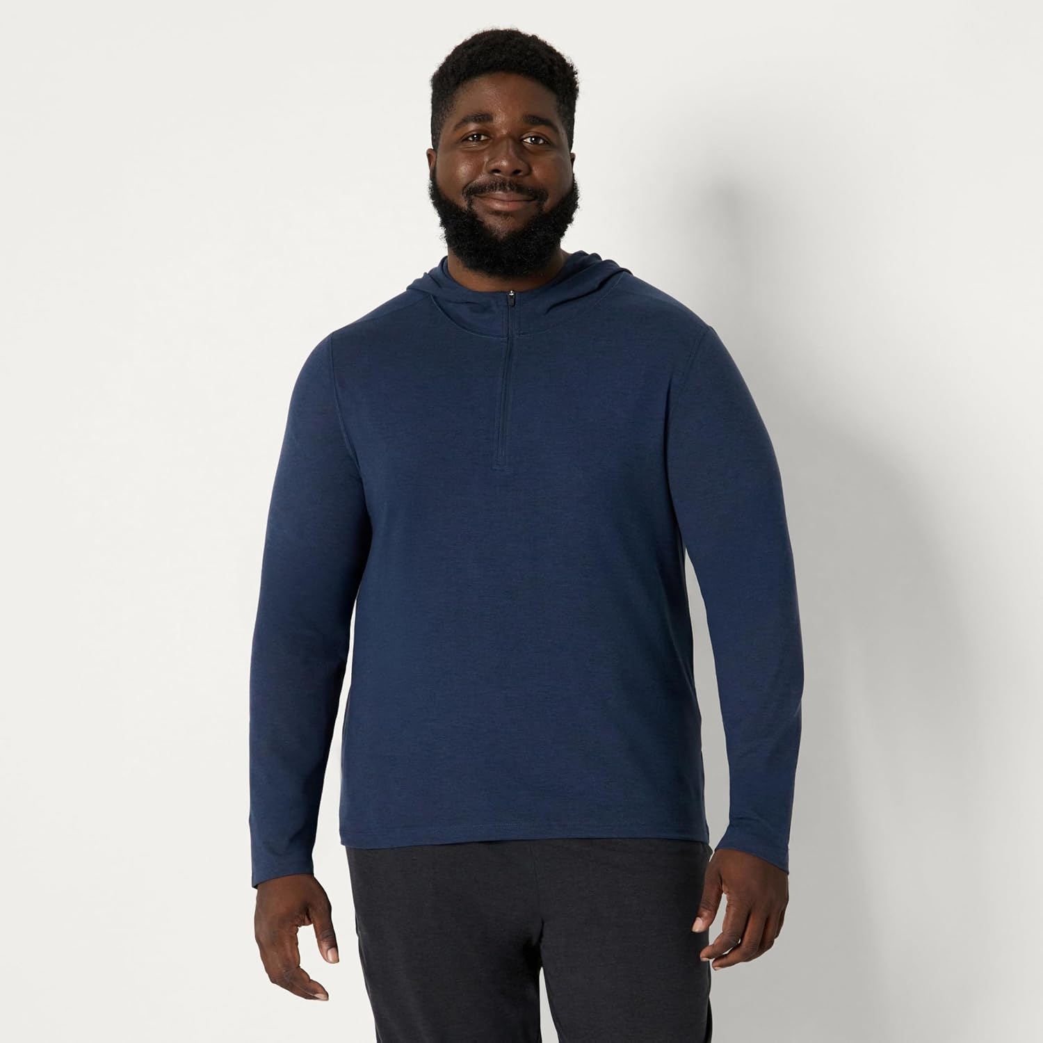 image:imageAmazon Essentials Mens Athletic Soft Performance Lightweight QuarterZip Running Long Sleeve Workout TopSpace Dye Navy