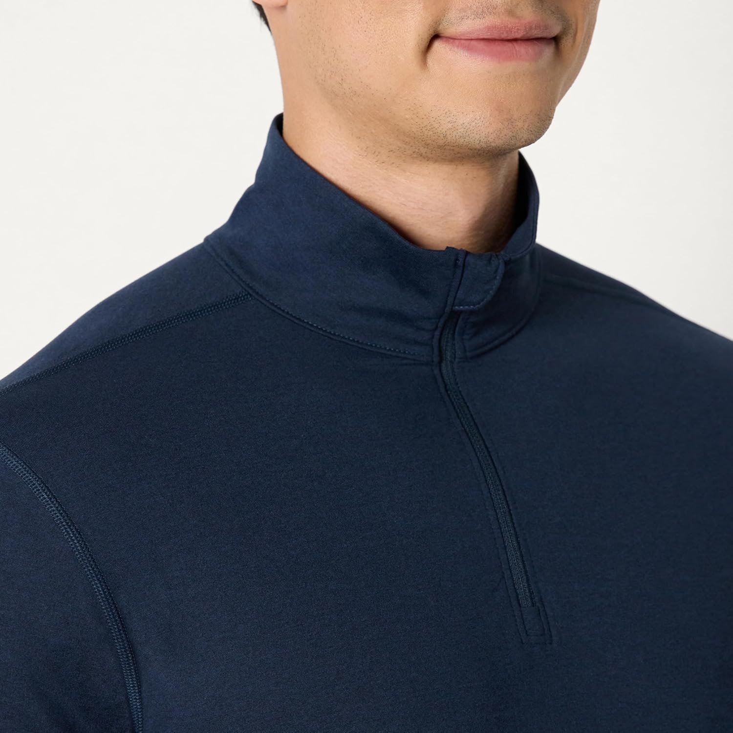 image:imageAmazon Essentials Mens Athletic Soft Performance Lightweight QuarterZip Running Long Sleeve Workout TopSpace Dye Navy