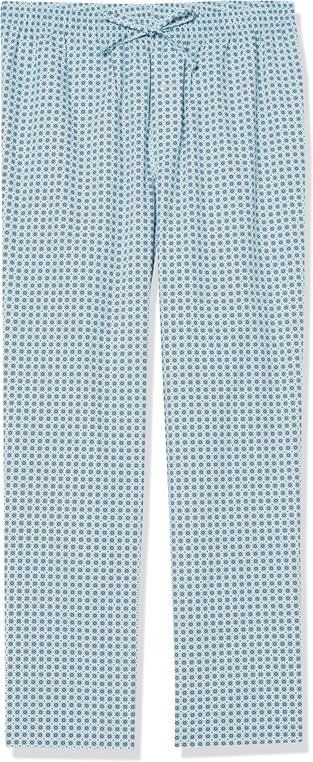 image:imageAmazon Essentials Mens Cotton Poplin StraightFit Pajama Pants with Pockets Elastic Waist DrawstringBlue Geo Print