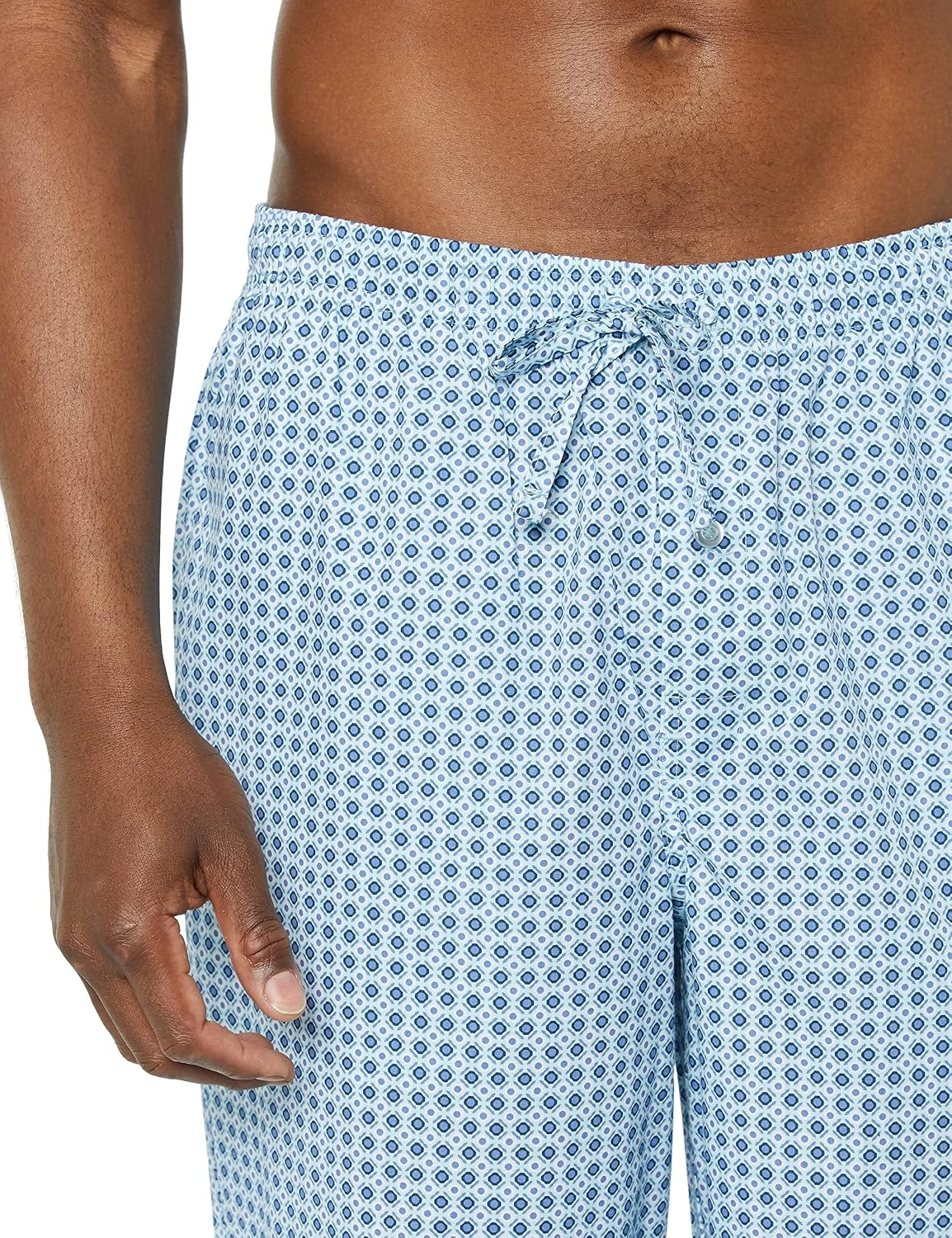 image:imageAmazon Essentials Mens Cotton Poplin StraightFit Pajama Pants with Pockets Elastic Waist DrawstringBlue Geo Print