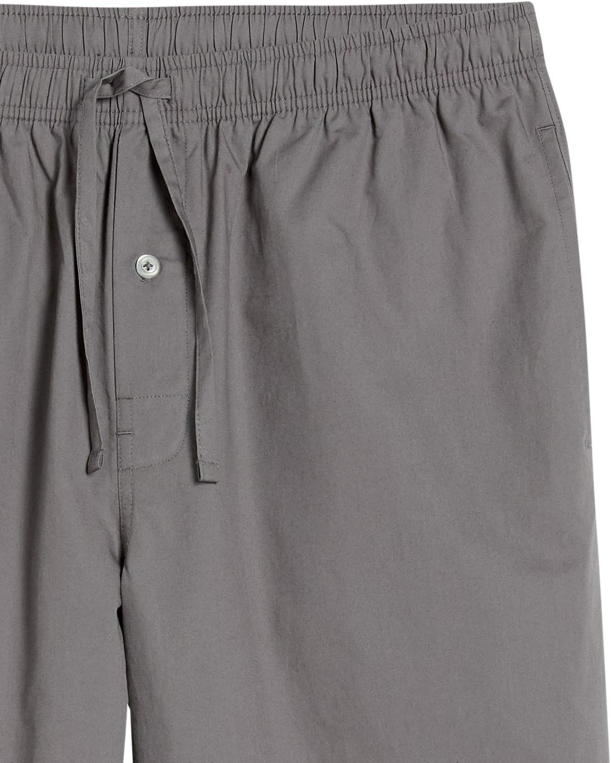 image:imageAmazon Essentials Mens Cotton Poplin StraightFit Pajama Pants with Pockets Elastic Waist DrawstringGrey