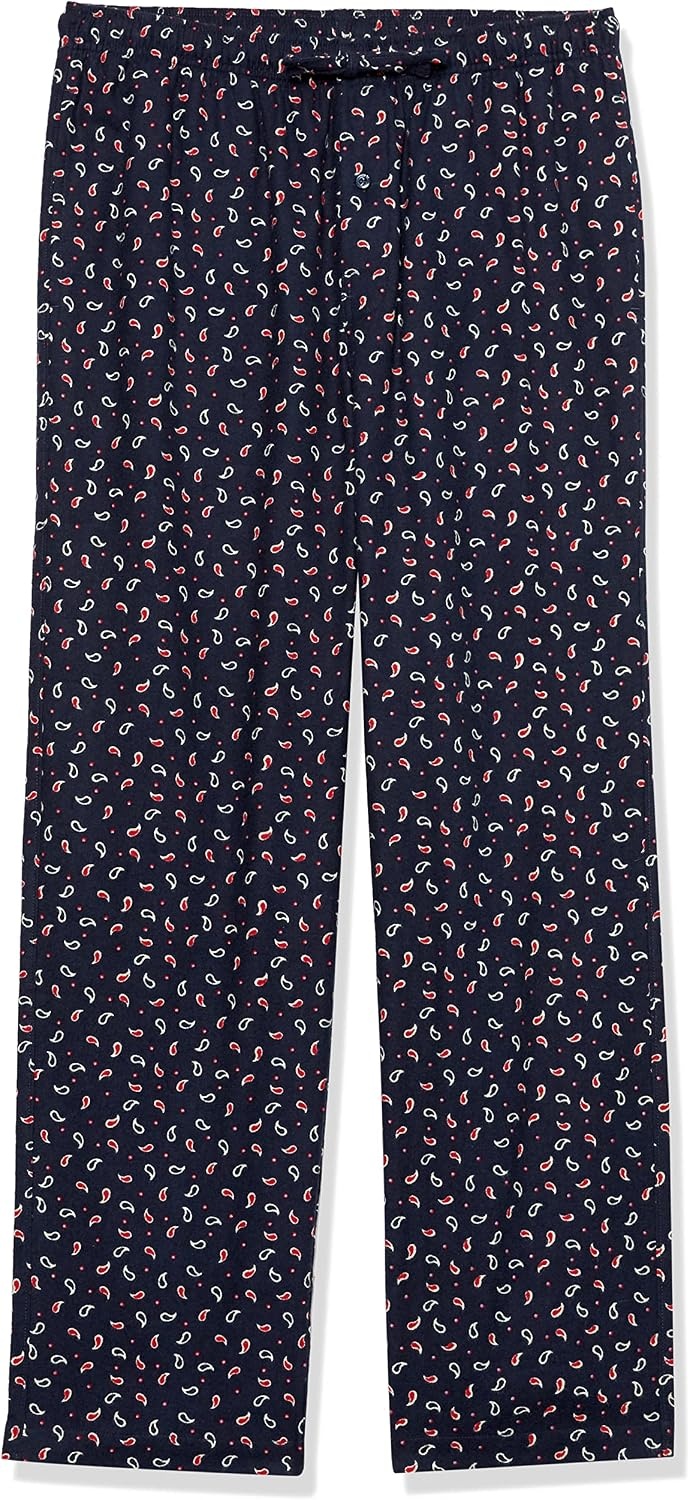 image:imageAmazon Essentials Mens Cotton Poplin StraightFit Pajama Pants with Pockets Elastic Waist DrawstringNavy Paisley