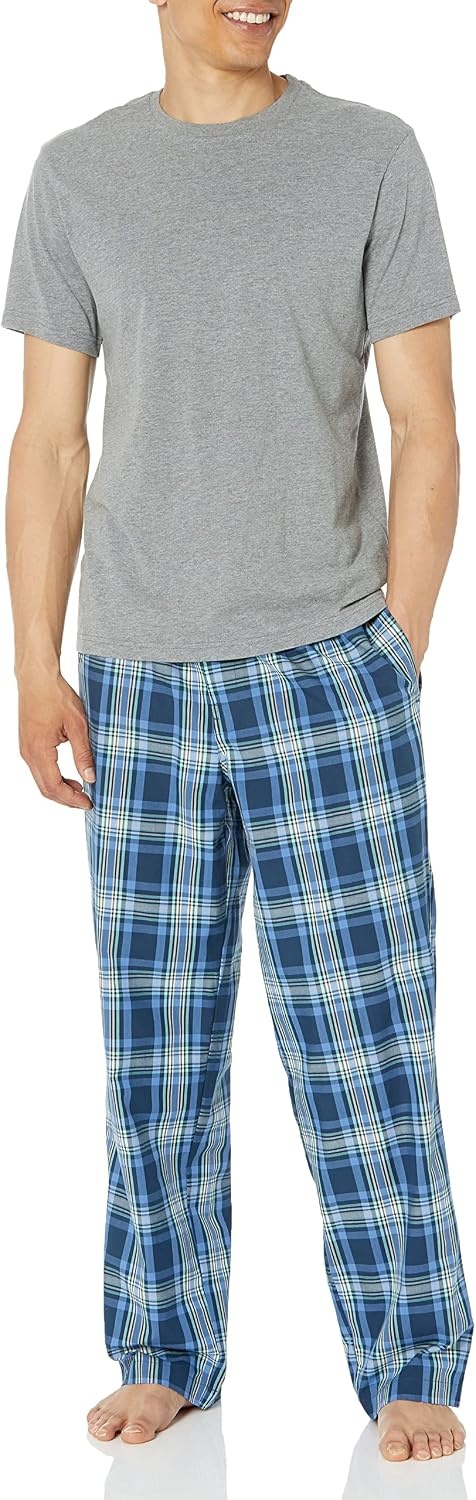image:imageAmazon Essentials Mens Cotton Stretch Poplin FullLength Pajama BottomsNavy Plaid