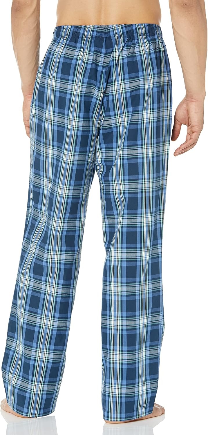 image:imageAmazon Essentials Mens Cotton Stretch Poplin FullLength Pajama BottomsNavy Plaid