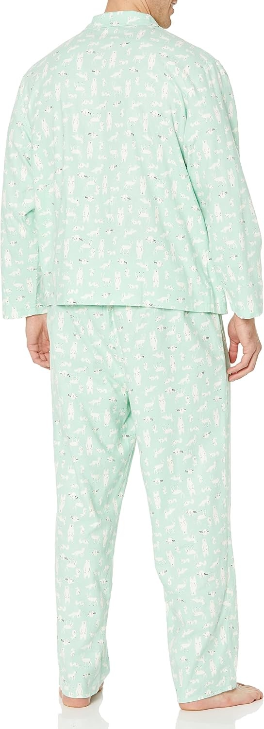 image:imageAmazon Essentials Mens Flannel Pajama SetMint Green Forest Animals