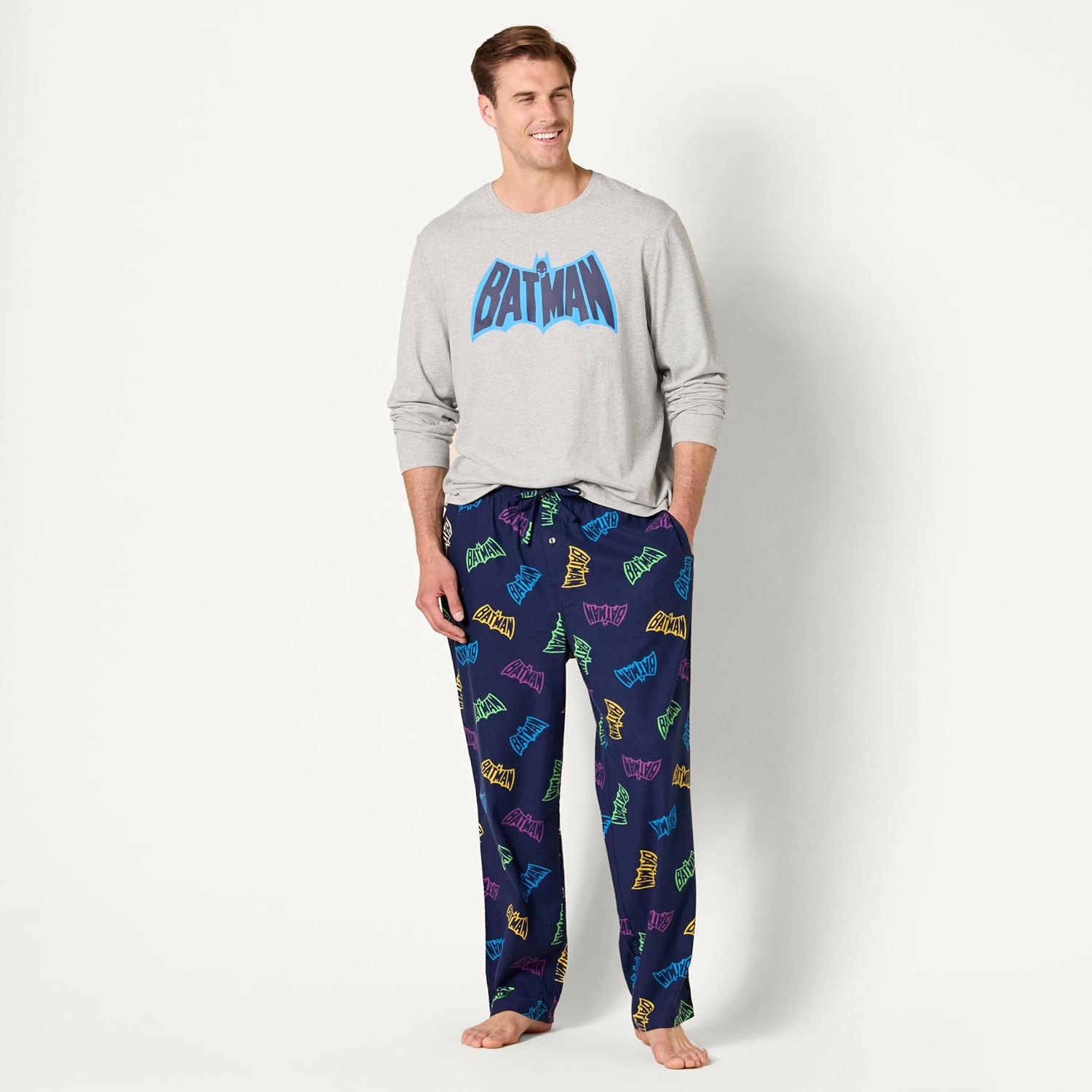 image:imageAmazon Essentials Mens Flannel Pant and LongSleeve TShirt Pajama SetBatman Logo Mens