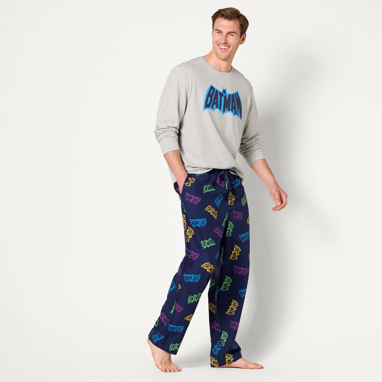 image:imageAmazon Essentials Mens Flannel Pant and LongSleeve TShirt Pajama SetBatman Logo Mens