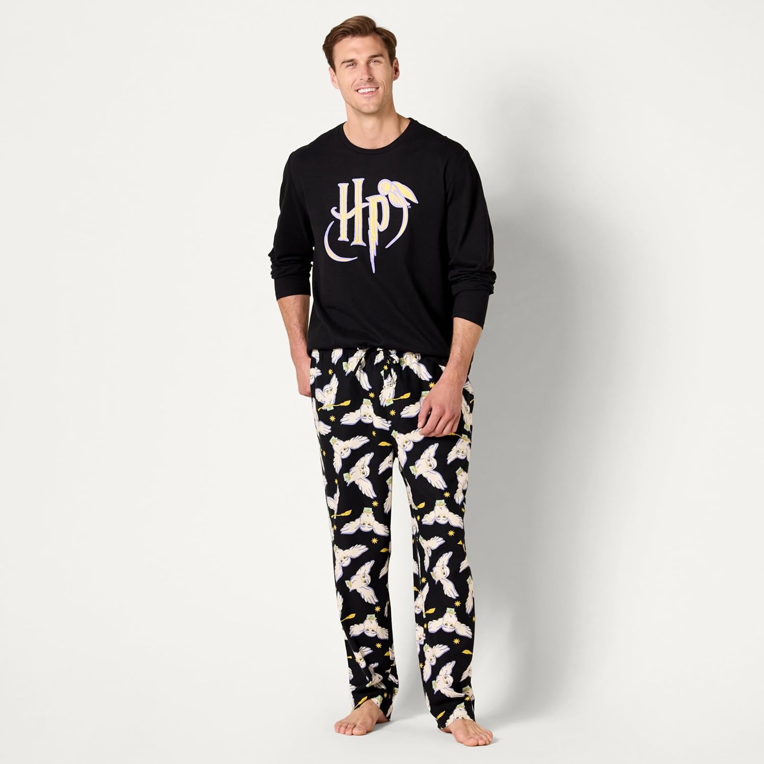 image:imageAmazon Essentials Mens Flannel Pant and LongSleeve TShirt Pajama SetHarry Potter Hedwig Mens