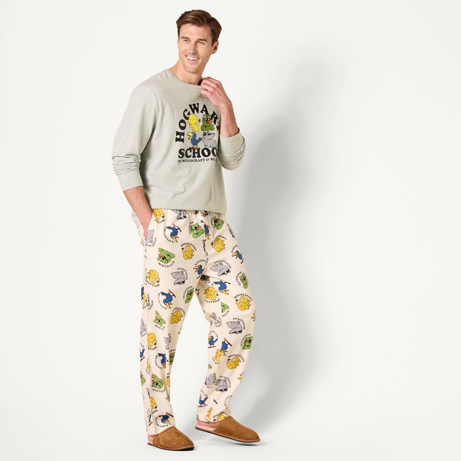 image:imageAmazon Essentials Mens Flannel Pant and LongSleeve TShirt Pajama SetHarry Potter Hogwarts Mens