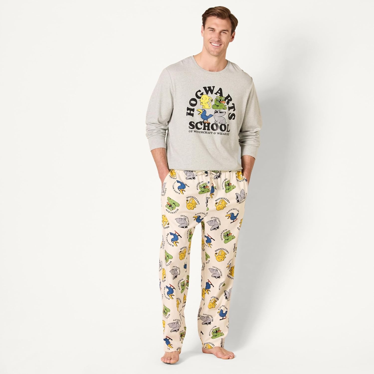 image:imageAmazon Essentials Mens Flannel Pant and LongSleeve TShirt Pajama SetHarry Potter Hogwarts Mens