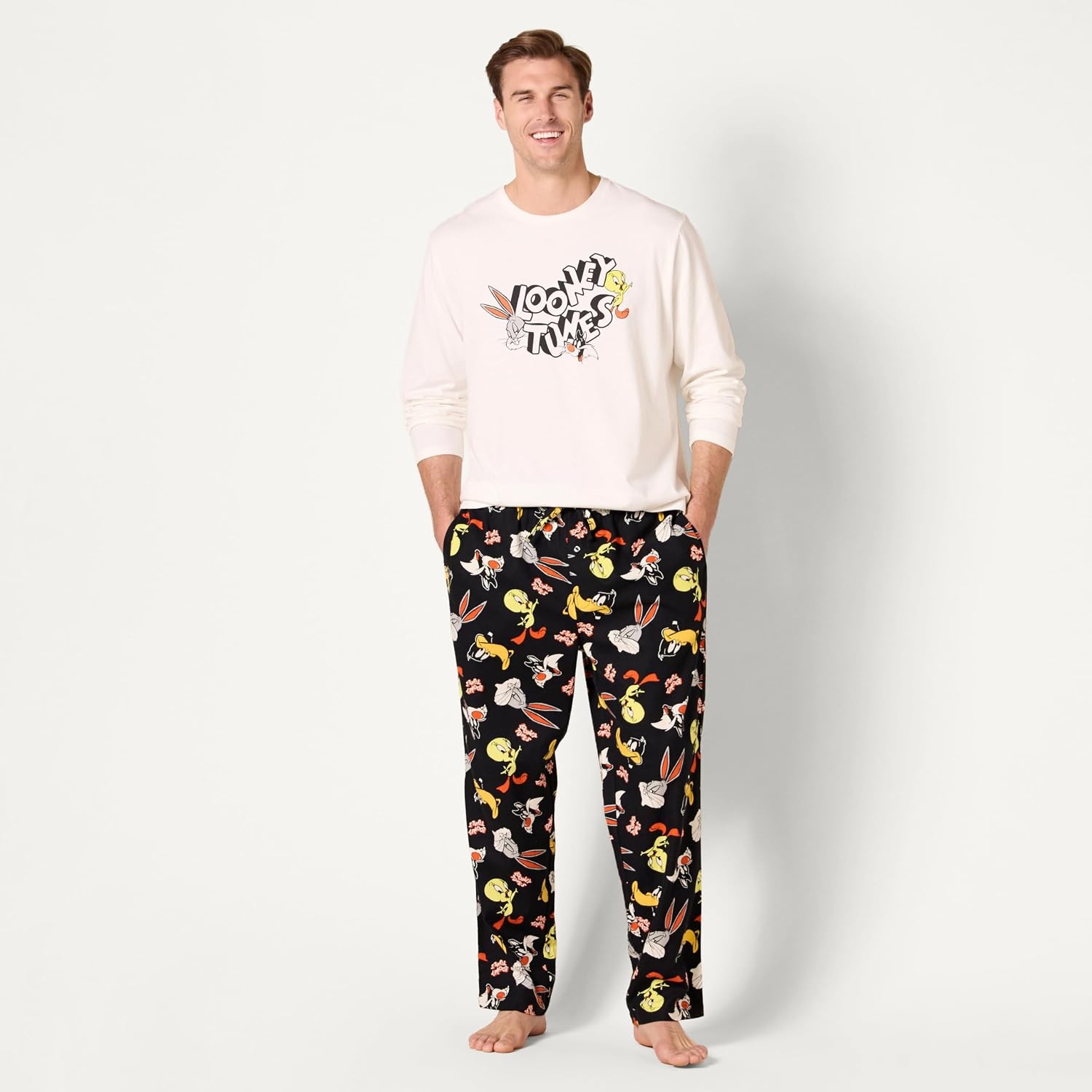 image:imageAmazon Essentials Mens Flannel Pant and LongSleeve TShirt Pajama SetLooney Tunes Gang Mens