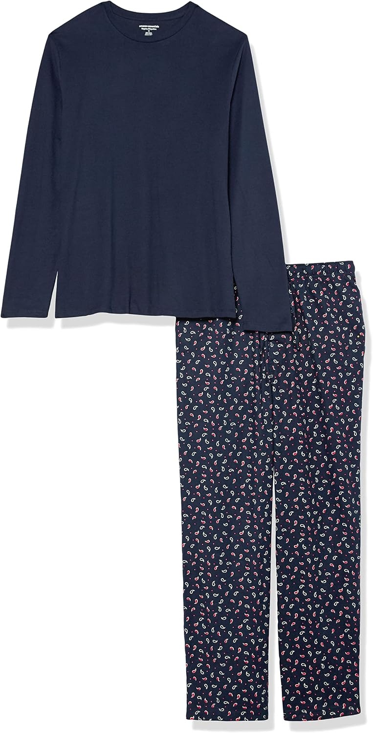 image:imageAmazon Essentials Mens Flannel Pant and LongSleeve TShirt Pajama SetNavy Paisley