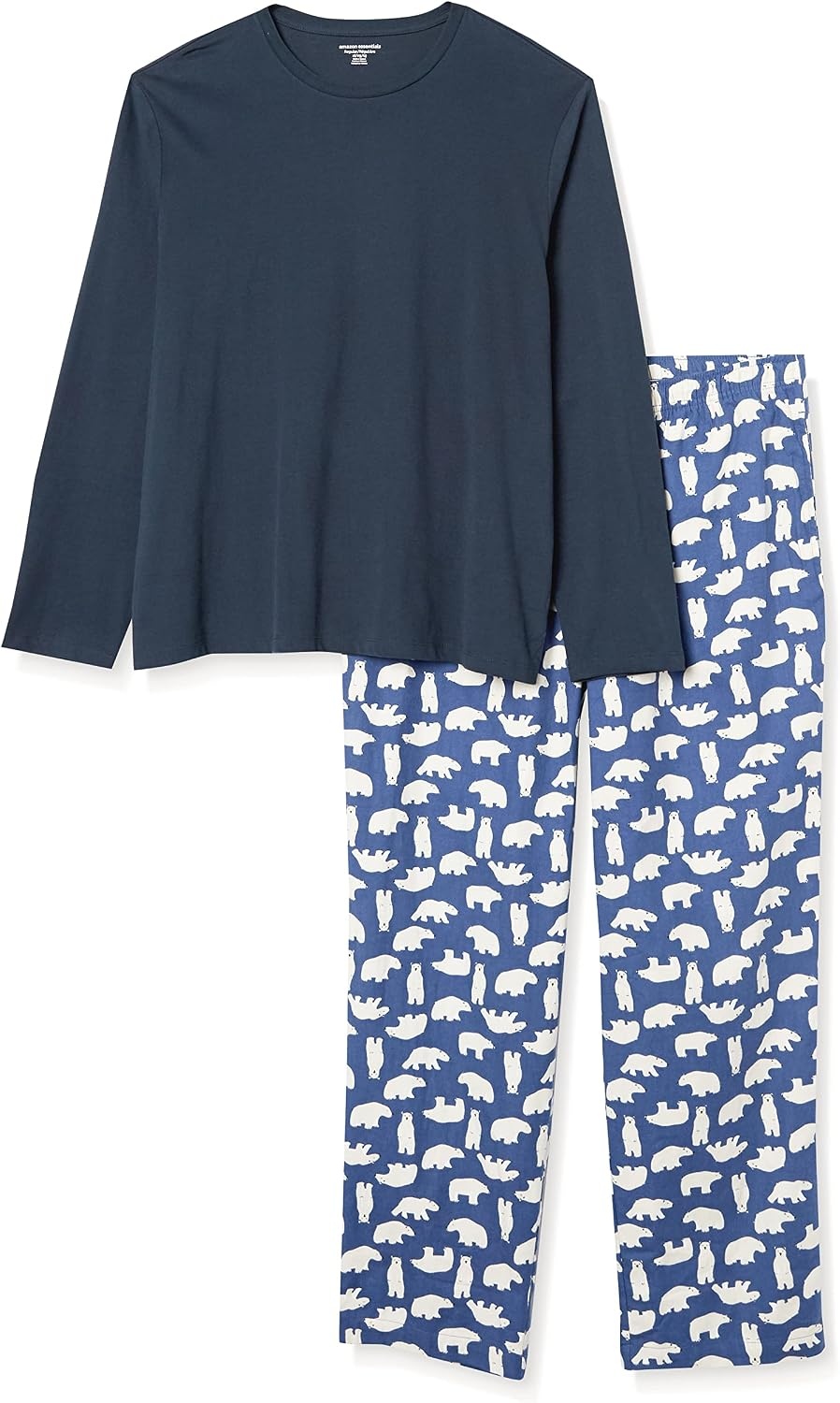 image:imageAmazon Essentials Mens Flannel Pant and LongSleeve TShirt Pajama SetNavy Polar Bear