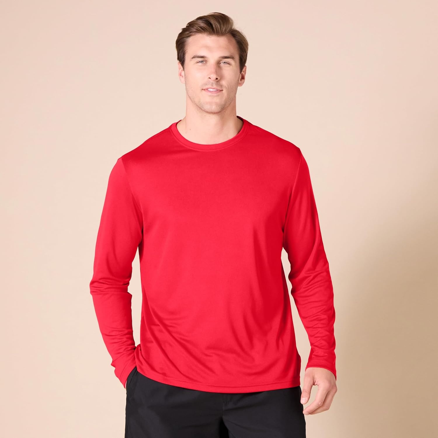 image:imageAmazon Essentials Mens Long Sleeve Moisture Wicking Performance Tech Workout Crew Neck TShirtRed