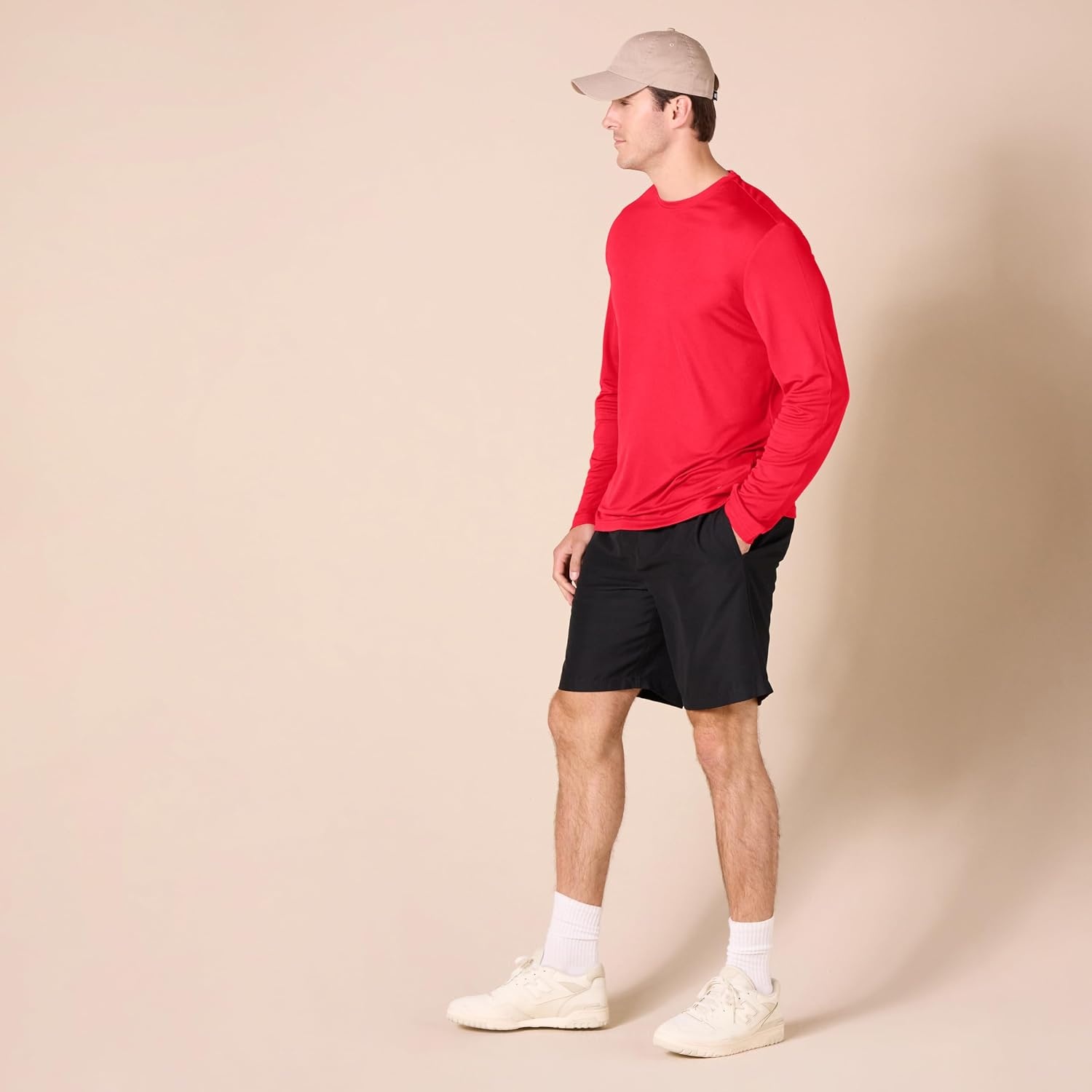 image:imageAmazon Essentials Mens Long Sleeve Moisture Wicking Performance Tech Workout Crew Neck TShirtRed