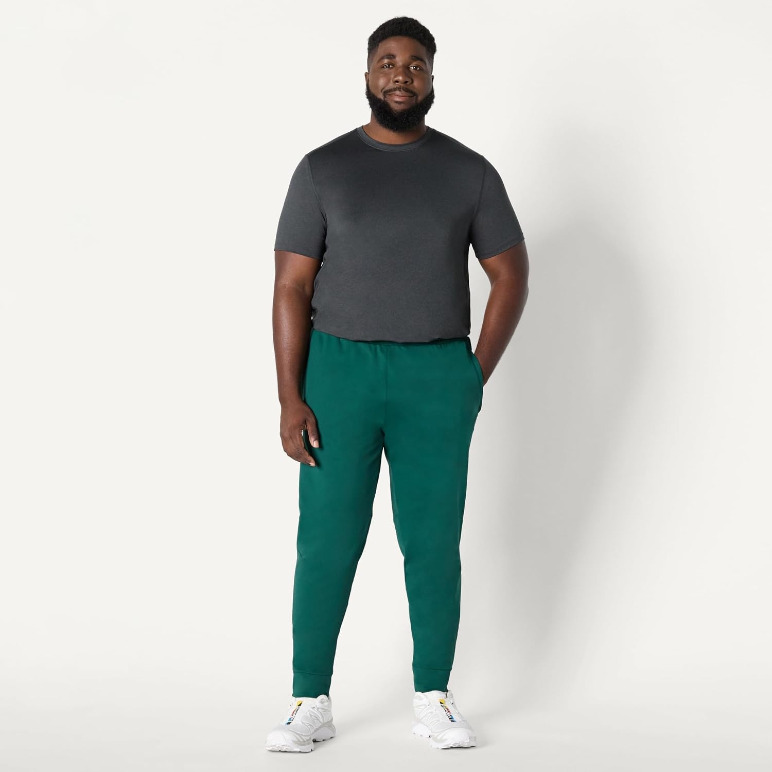 image:imageAmazon Essentials Mens Performance Stretch Training Jogger PantDark Green