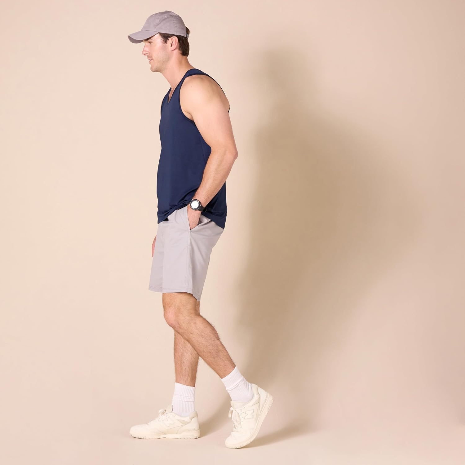 image:imageAmazon Essentials Mens Quick Dry Tech Stretch Active Sleeveless Gym Tank Top Workout ShirtDark Blue