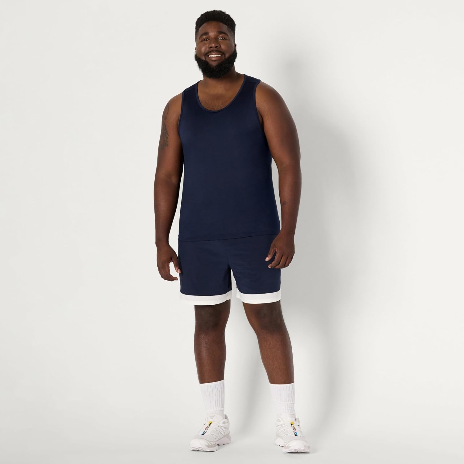 image:imageAmazon Essentials Mens Quick Dry Tech Stretch Active Sleeveless Gym Tank Top Workout ShirtNavy