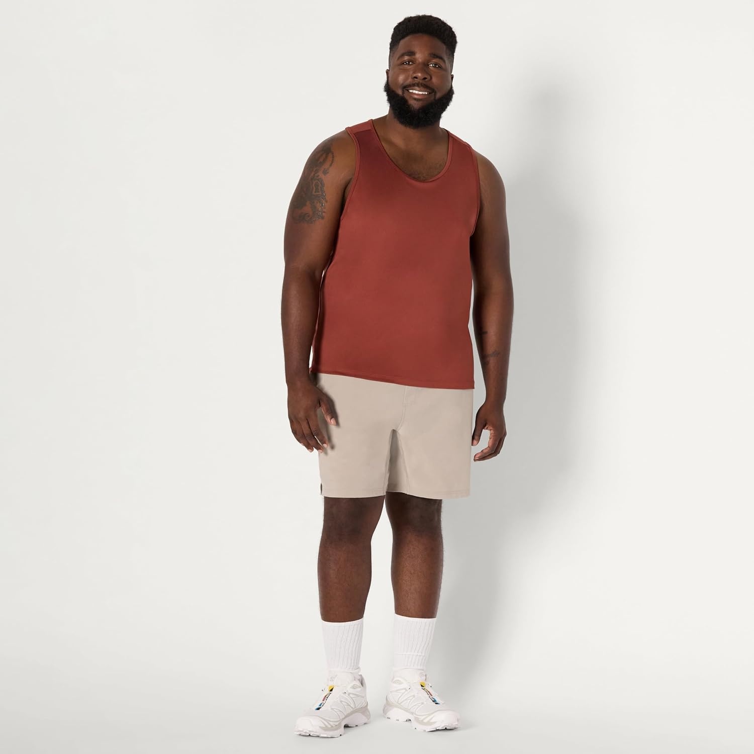 image:imageAmazon Essentials Mens Quick Dry Tech Stretch Active Sleeveless Gym Tank Top Workout ShirtRich Chestnut Brown