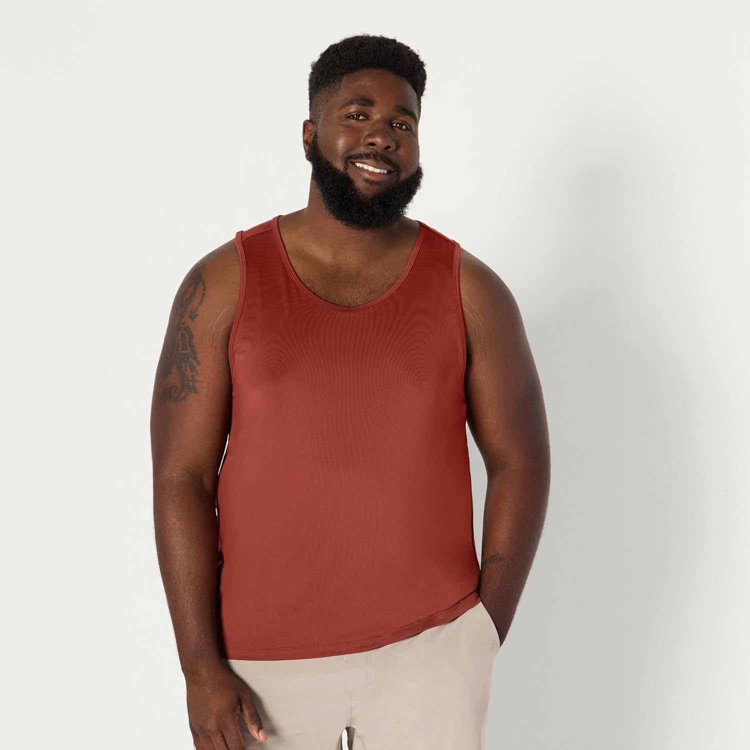 image:imageAmazon Essentials Mens Quick Dry Tech Stretch Active Sleeveless Gym Tank Top Workout ShirtRich Chestnut Brown