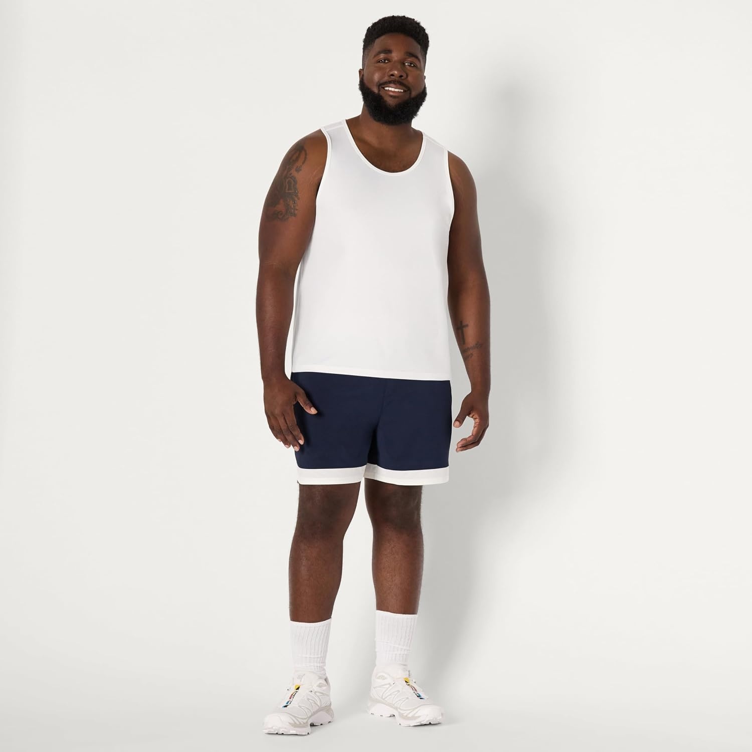 image:imageAmazon Essentials Mens Quick Dry Tech Stretch Active Sleeveless Gym Tank Top Workout ShirtWhite